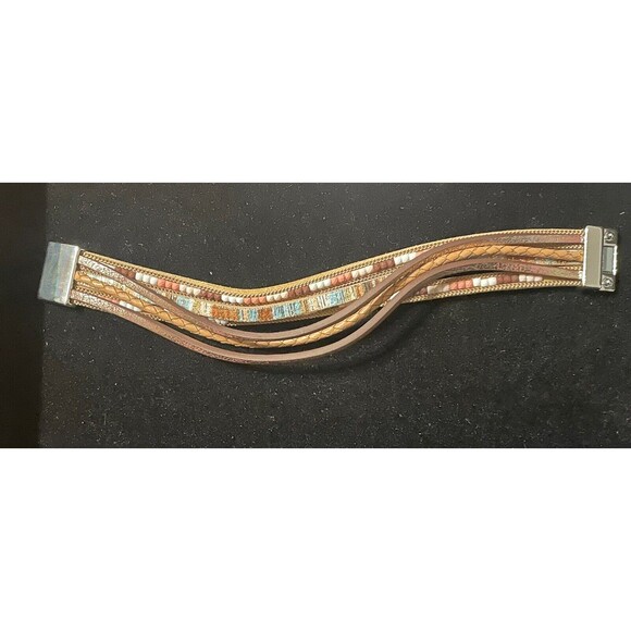 Fashion Multi-layer Leather Crystal Wrap Bracelets with Magnetic Buckle - Picture 10 of 11